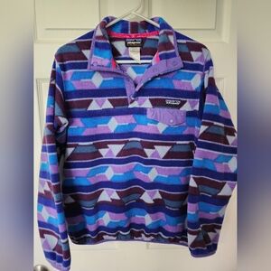 Patagonia Women's Synchilla Purple/Blue Fleece Snap Pullover 2014, Size Medium